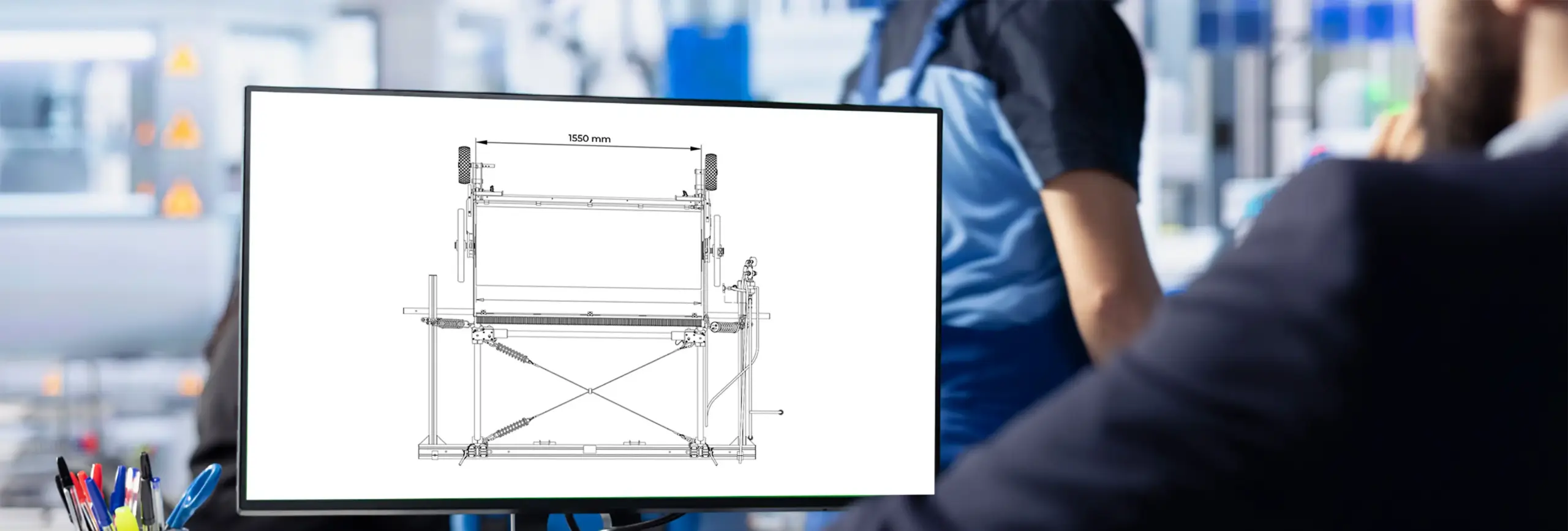 Ansicht einer technischen Zeichnung des Reinigungsroboter facadeBRUSH v-line abgebildet auf einem Monitor