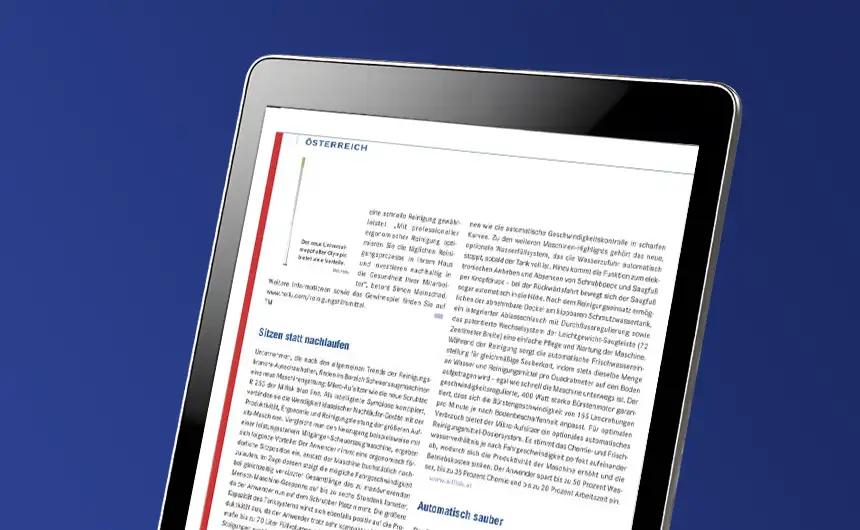 Mockup iPad mit Fachartikel aus "rationell reinigen"